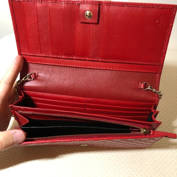Gucci Chain Wallet Heart Red Leather Clutch - Picture 3 of 5